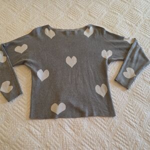Belldini Gray Sweater with White Heart Pattern